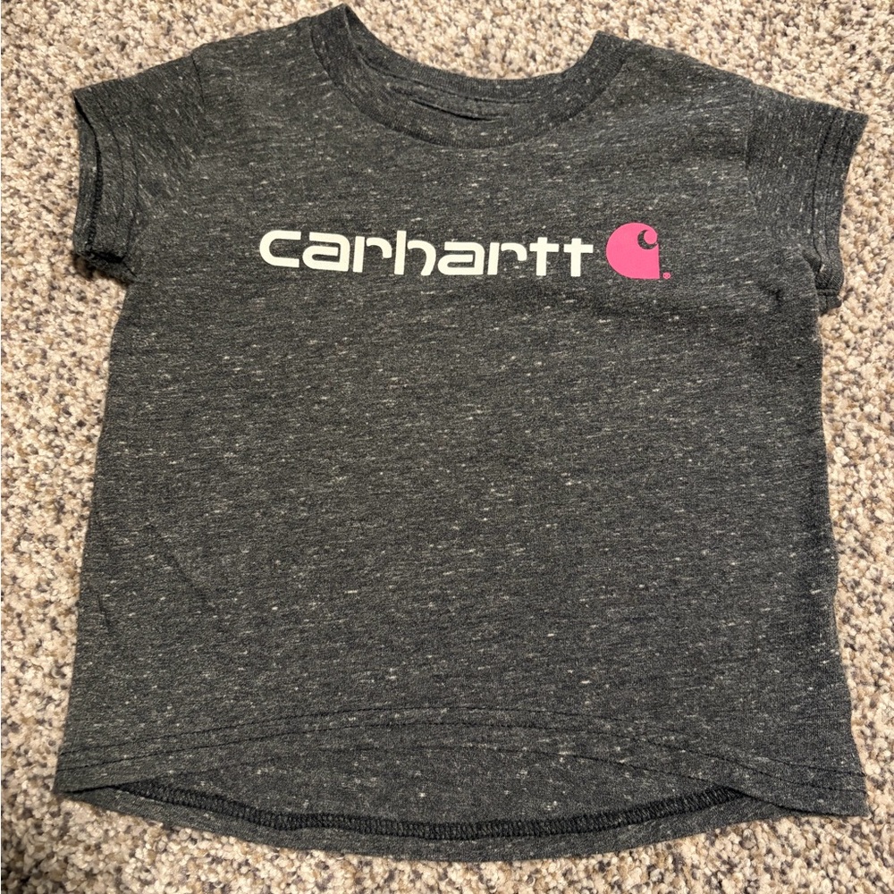 Carhartt Kids Charcoal Heather Short Sleeve Tee with Pink Logo